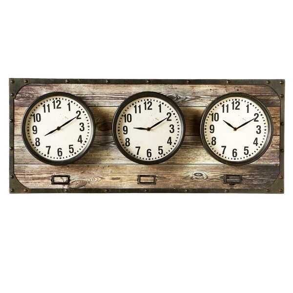 Shop 35.87" Brown and White Horizontal Time Zone Decorative Analog Wall
